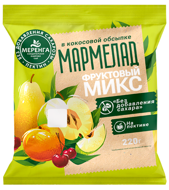  Меренга Мармелад без сахара в кокосовой обсыпке Фруктовый микс, 220г   в Краснокаменске
