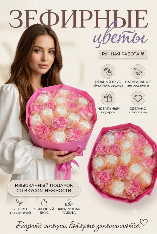  Букет Зефирный Размер XL бело-розовый,350г в Краснокаменске