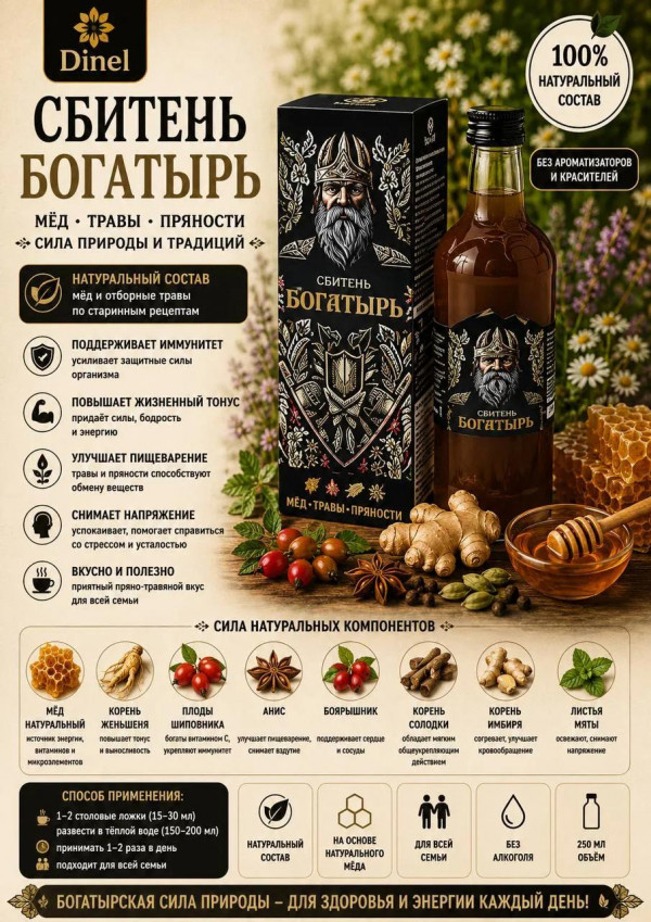 №3 Сбитень Богатырь, 250мл  в Краснокаменске